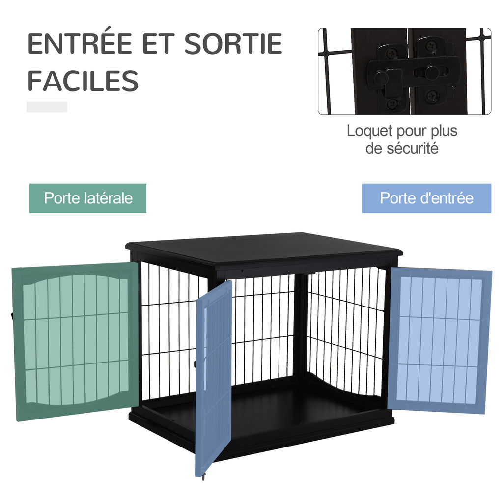 Cage pour chien animaux meuble cage chien intérieur en bois MDF classe E1 3 portes verrouillables max. 30 Kg dim. 81L x 58l x 66H cm noir-5