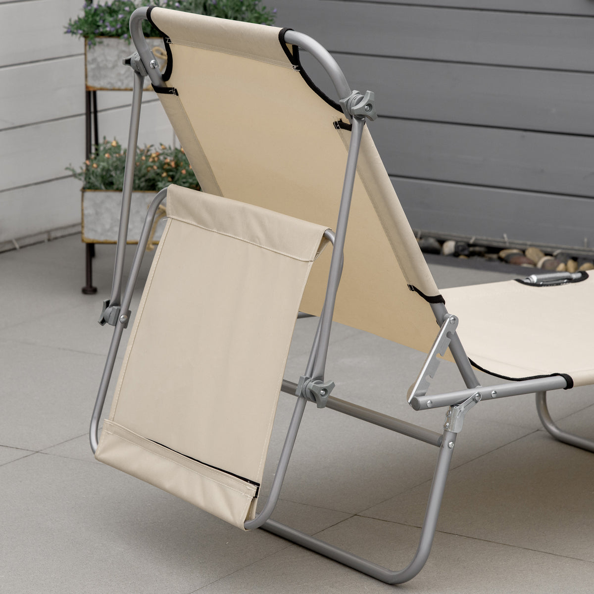 Transat Bain de Soleil Pliable Chaise Longue Pliante Dossier Inclinable Multi-positions et Pare-Soleil réglable-7