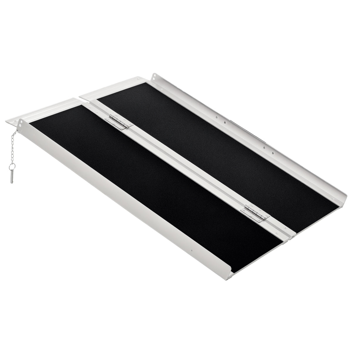 Rampe de Fauteuil Roulant Rampe de Chargement Rampe d'accès antidérapante Pliable avec Bordures de sécurité Max. 270 Kg dim. 91L x 72l x 5H cm alu. Noir-0