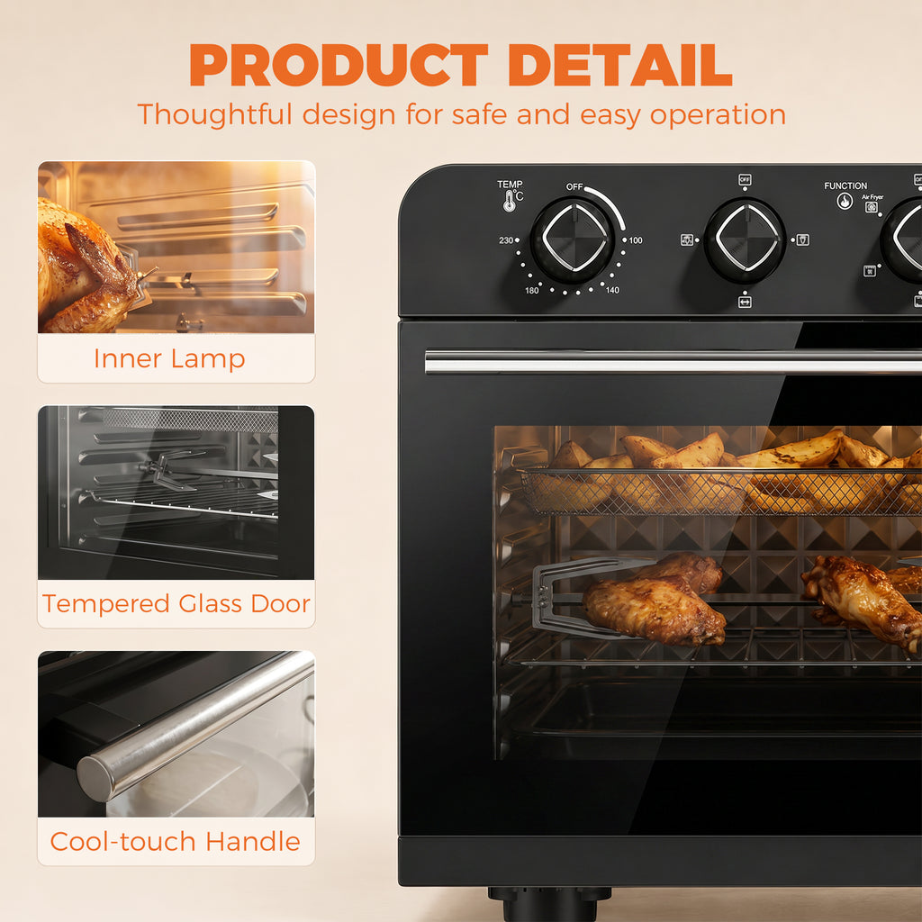 Friteuse à Air Chaud 36L, Four à Air Chaud 1800 W avec Rôtissoire, Plaque de Cuisson, Panier de Friture et Grille, Noir-8