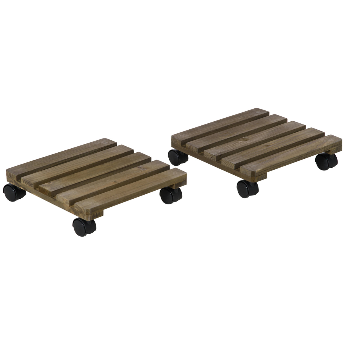 Lot de 2 supports pour plantes carrés porte plante à roulettes support pour pot de fleurs, pour intérieur et extérieur-0