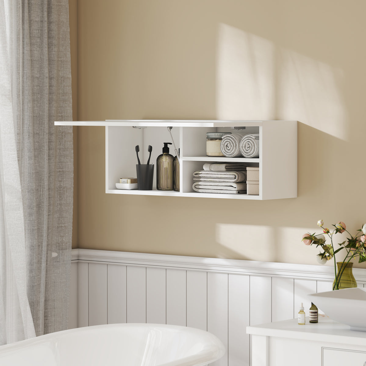 Armoire murale de salle de bain, meuble de rangement suspendu avec porte à charnières, 80 x 25 x 30 cm, blanc-1