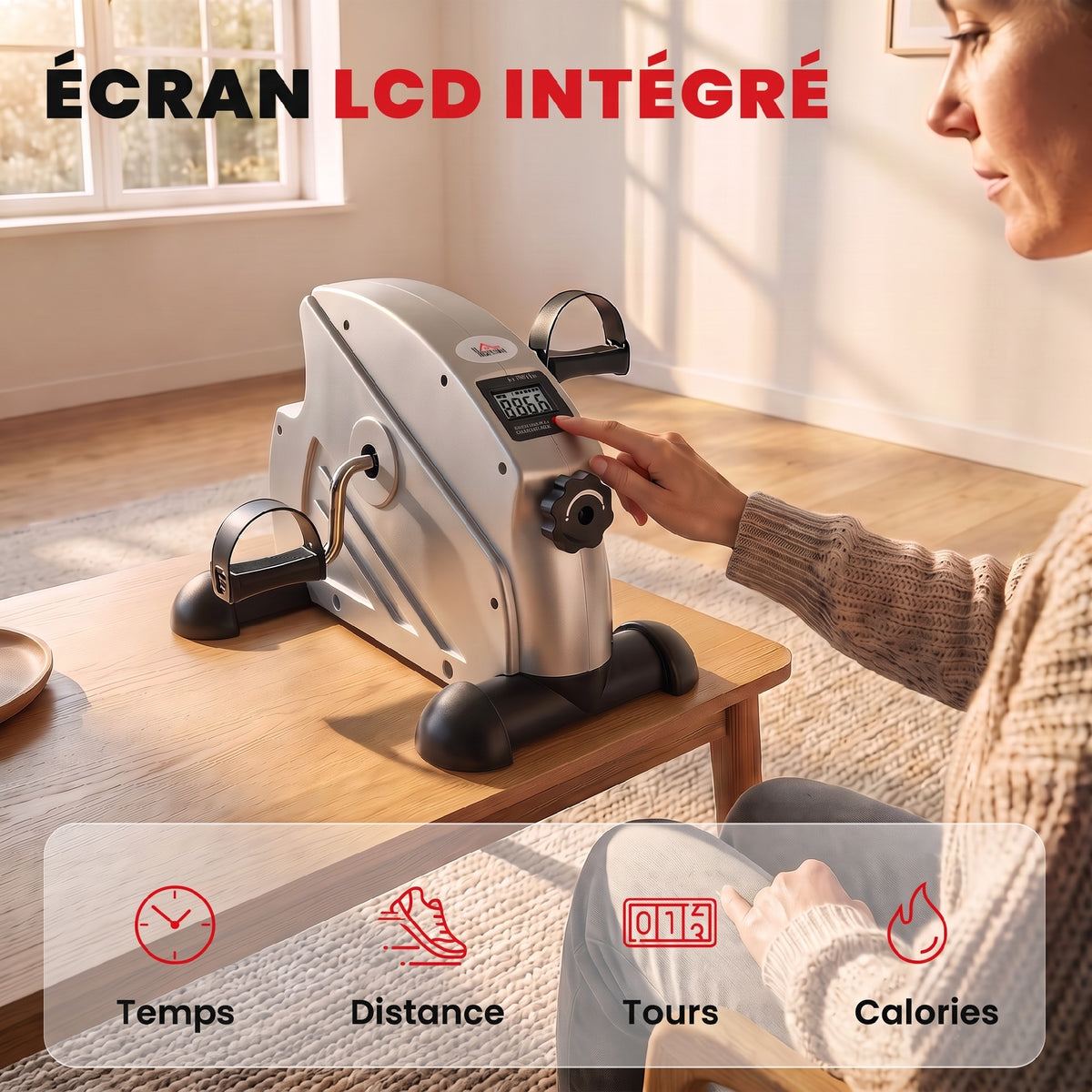 Mini vélo d'appartement pour jambes bras appareil de fitness avec écran LCD dim. 39L x 40l x 31H cm argenté-4
