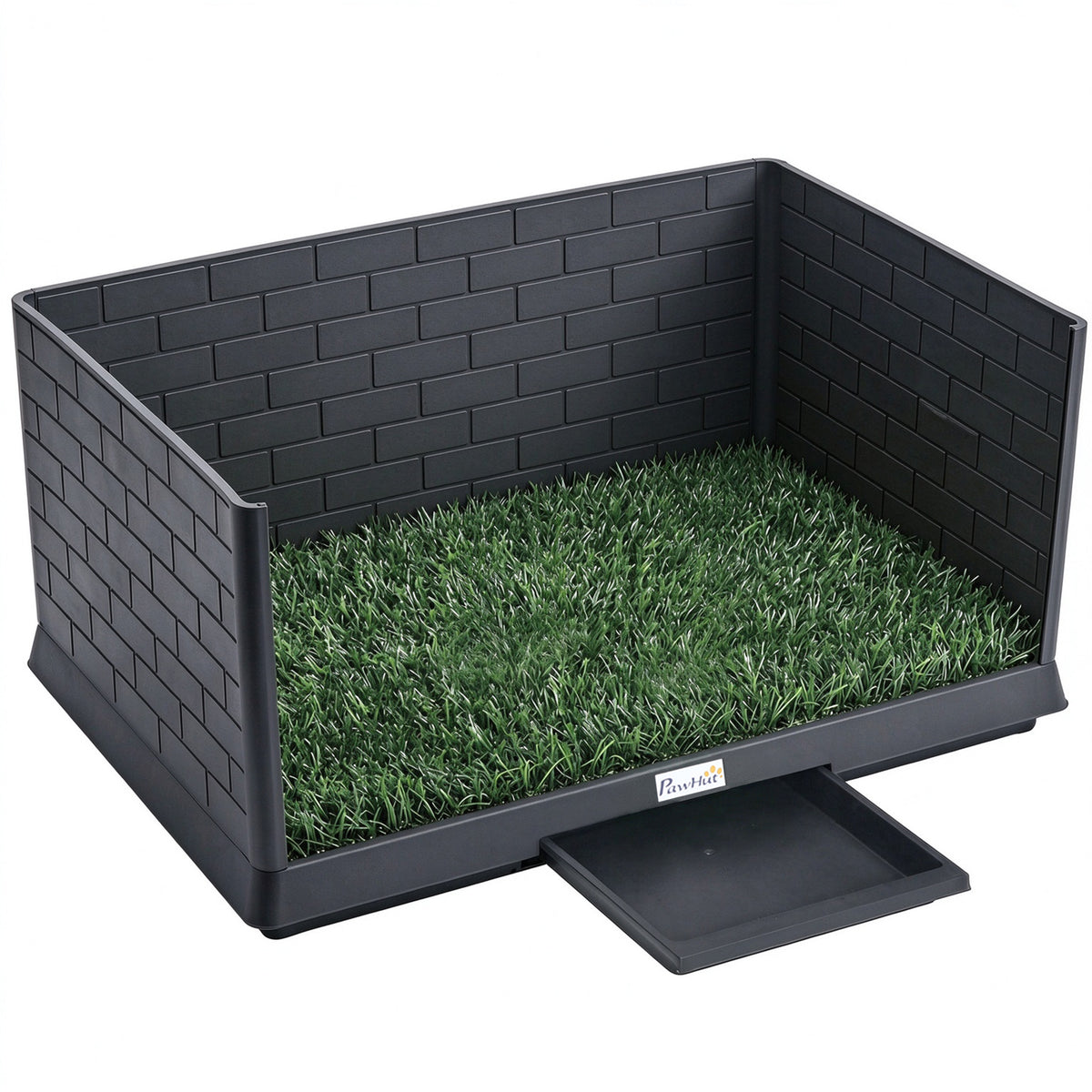 Toilette pour Chien avec Gazon Artificiel, Parois Hautes et Plateau Coulissant, Système de Drainage, 75x51x36,5cm, Noir-0