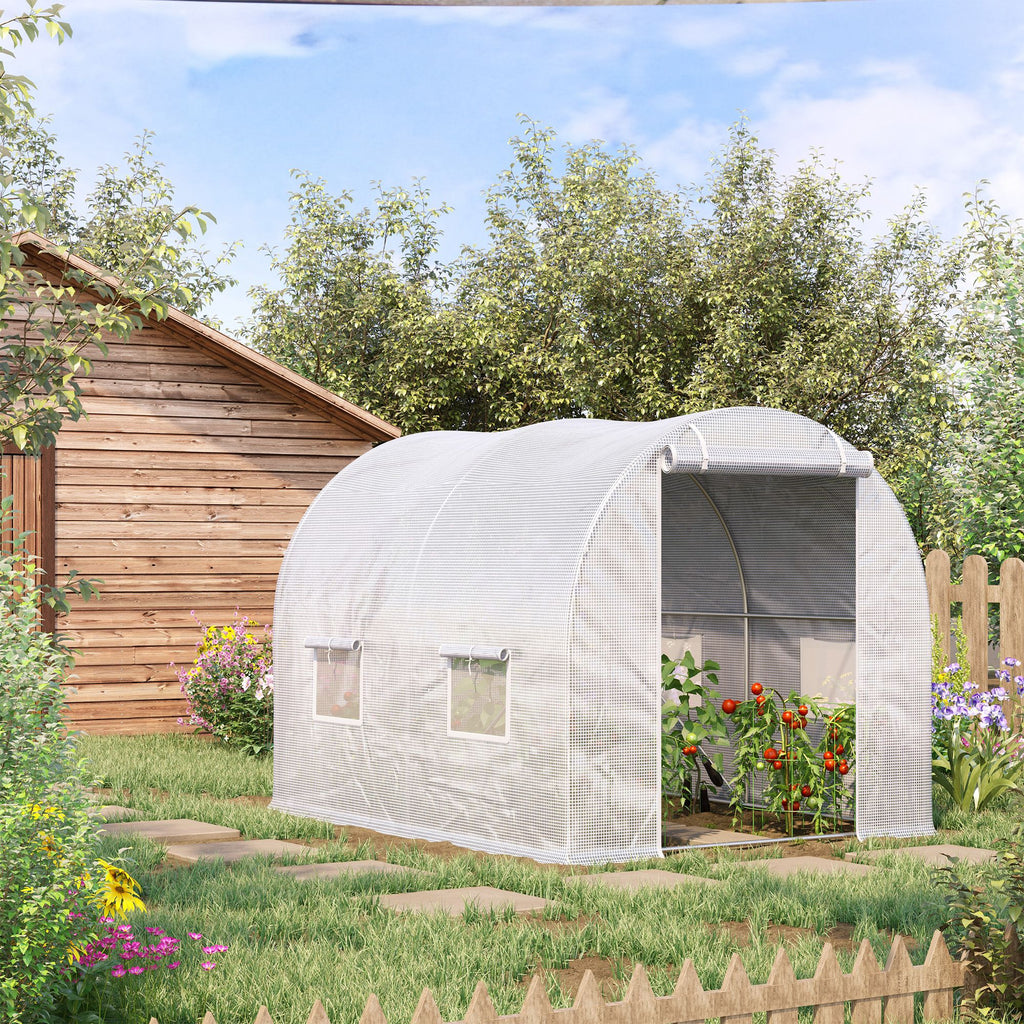 Serre de Jardin Tunnel 6 m² 3L x 2l x 1,9H m Acier galvanisé renforcé diamètre 2,4 cm + PE Haute densité fenêtres Porte Blanc-1
