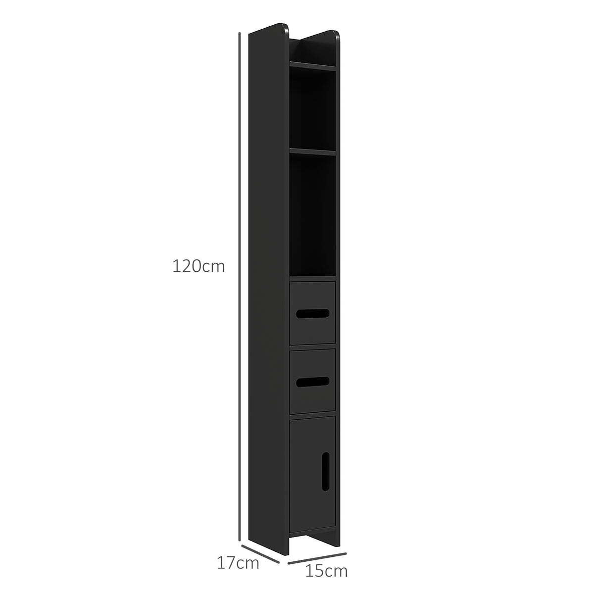 Meuble colonne de salle de bain armoire toilette haute avec étagères et placards - 15 x 17 x 120 cm noir-2