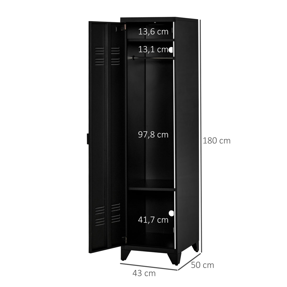 Armoire de Rangement compacte en métal casier style industriel avec 3 étagères, 1 tringle 43L x 50l x 180H cm-2