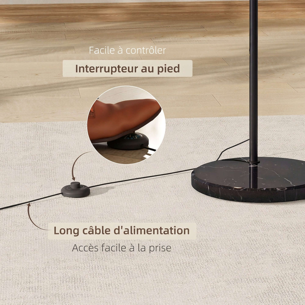 Lampadaire, Lampe de Salon Arc Réglable, Pied Marbre, Style Vintage, 40W, E27, 100-115L x 35l x 170-180H cm, Noir-5