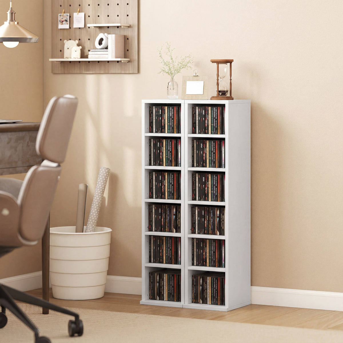 Lot de 2 étagères colonnes armoire de rangement CD-DVD 12 compartiments 21 x 22,5 x 88,5 cm capacité 204 CD blanc-1