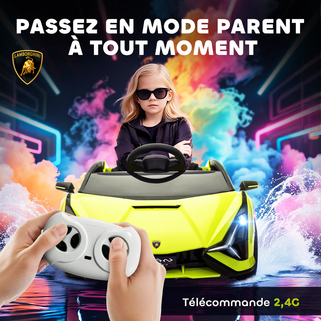 Voiture électrique Enfants de Sport Véhicule électrique Lamborghini Sian 12 V - V. Max. 5 Km/h avec Télécommande 2,4G Effets sonores + Lumineux Vert-4