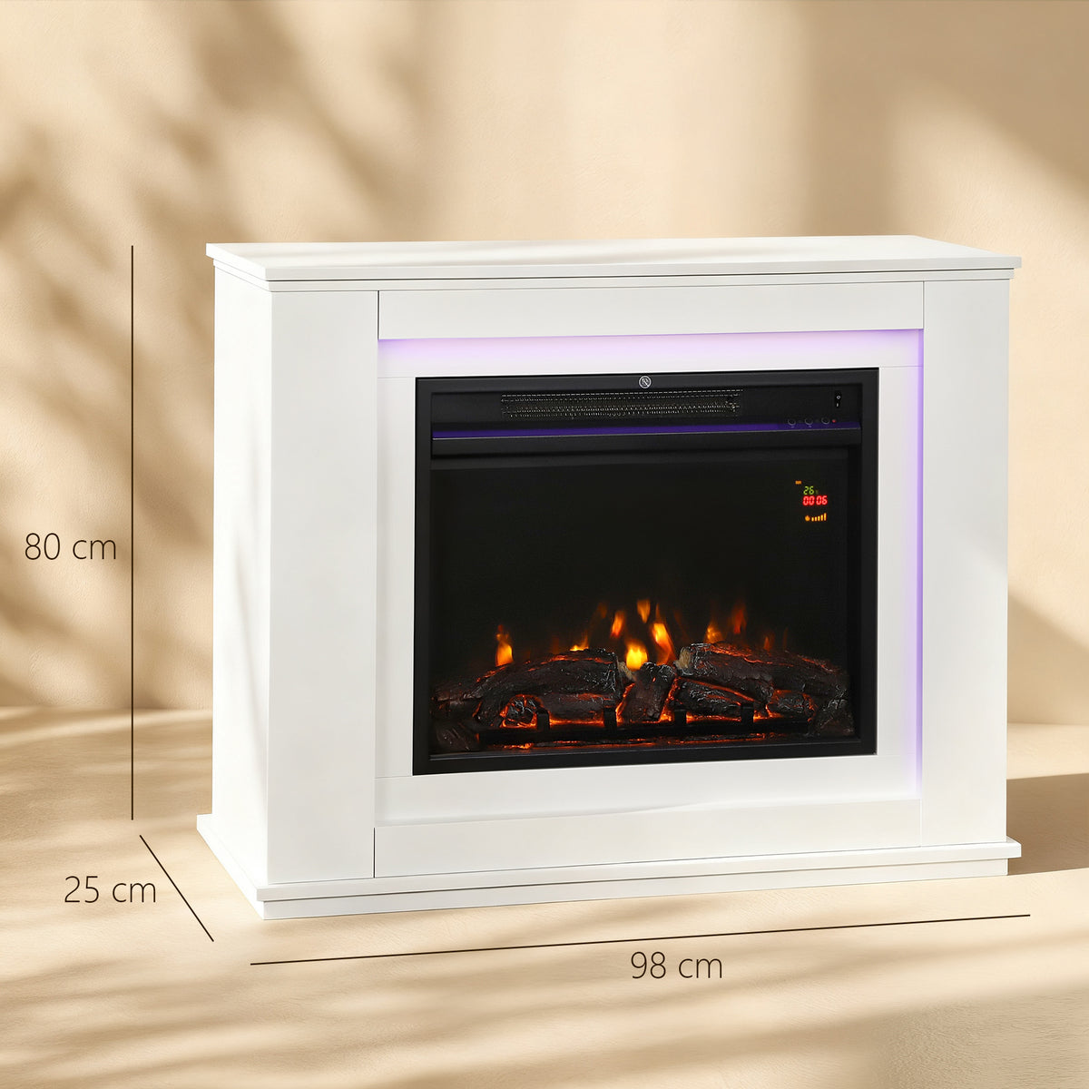 Cheminée électrique 1000W/2000W fausse cheminée effet flamme à 12 couleurs et 5 luminosités réglables 98x25x80cm blanc-2