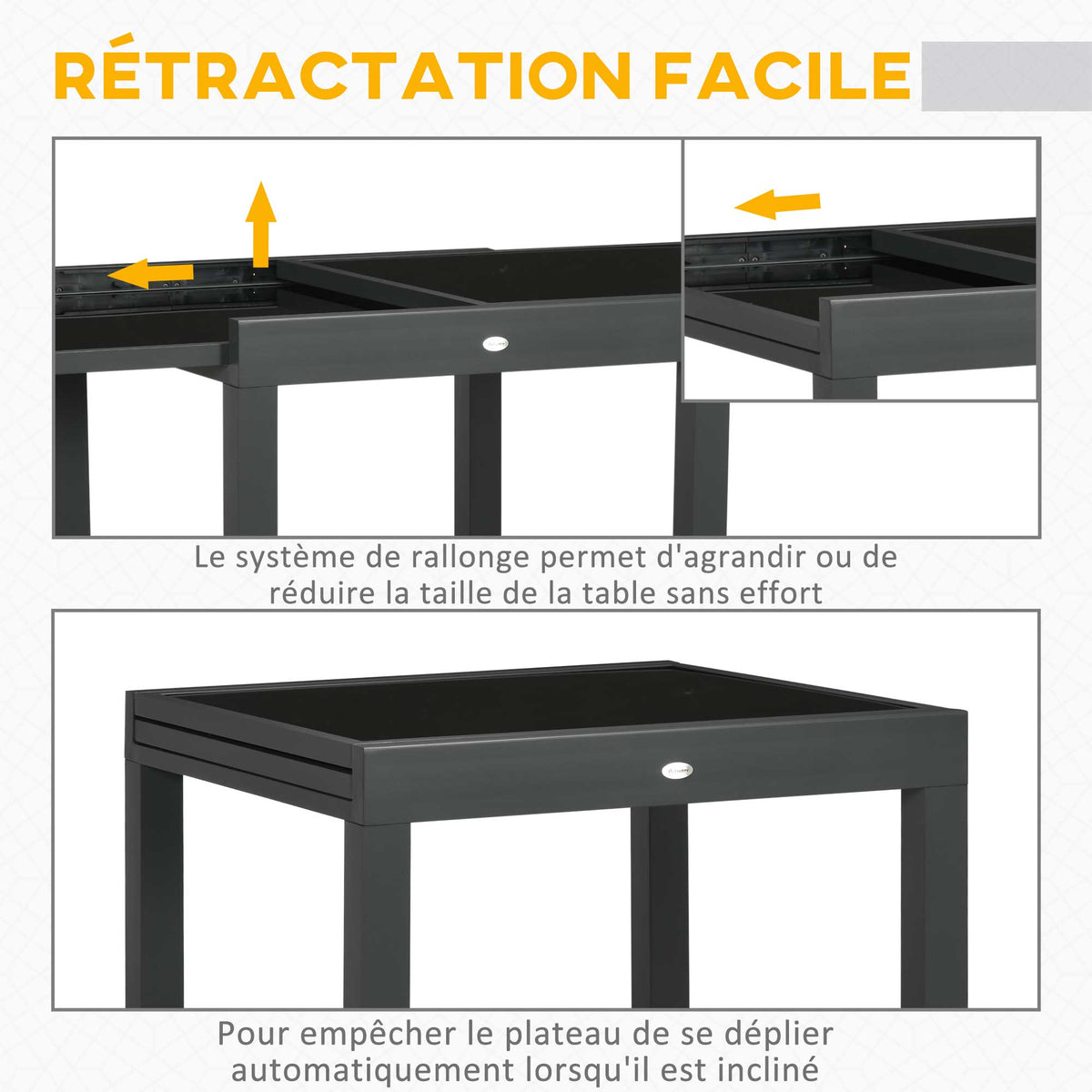 Table Extensible de Jardin Grande Taille dim. dépliées 160 x 80 x 75 cm Aluminium Gris foncé Plateau Verre trempé Noir-4