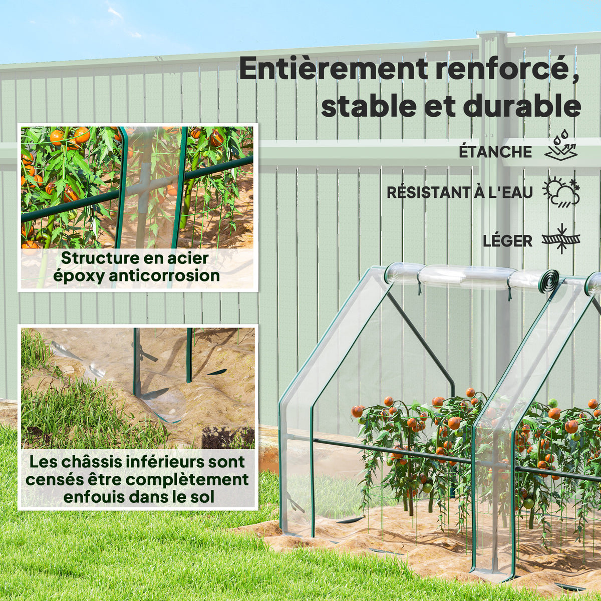 Mini Serre de Jardin mini serre tunnel 4 fenêtres avec Zip enroulables Acier PE 140 g/m² Anti-UV 360x90x90cm Transparent-4