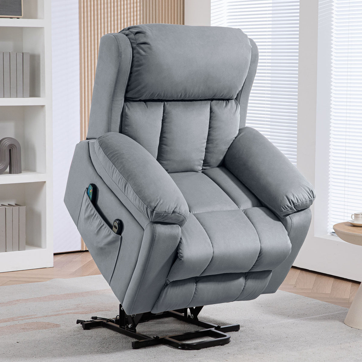 Fauteuil releveur électrique avec fonction massage et chaleur inclinaison réglable revêtement synthétique tissu gris-1