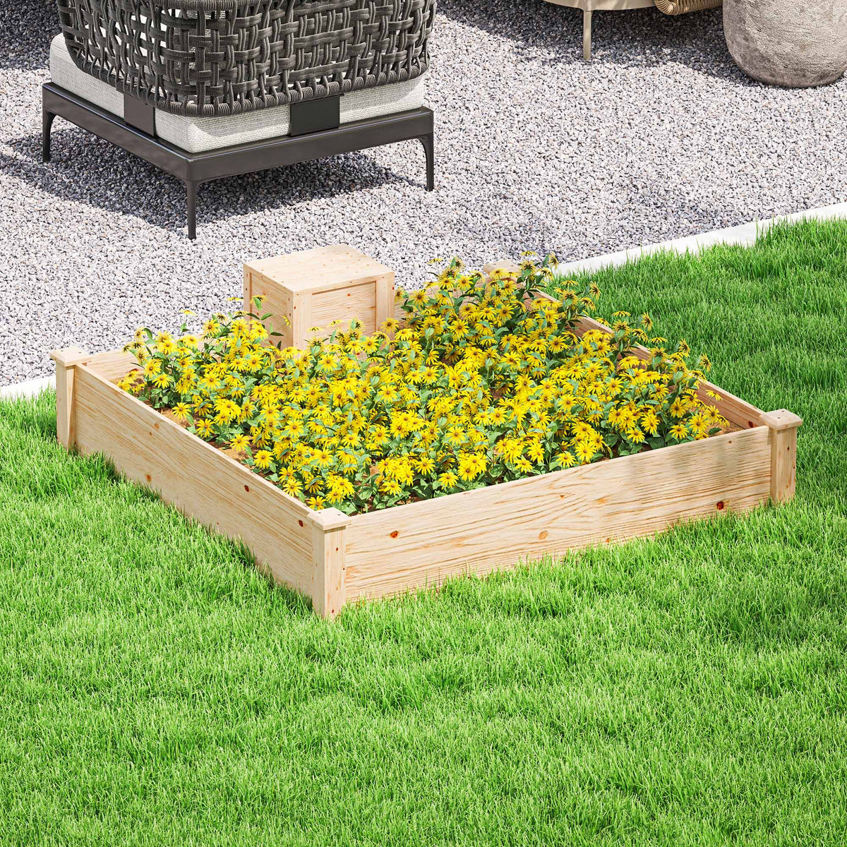 Jardinière en bois carré potager extérieur bois avec bac à compost design à fond ouvert 123 x 123 x 25,5 cm bois naturel-1