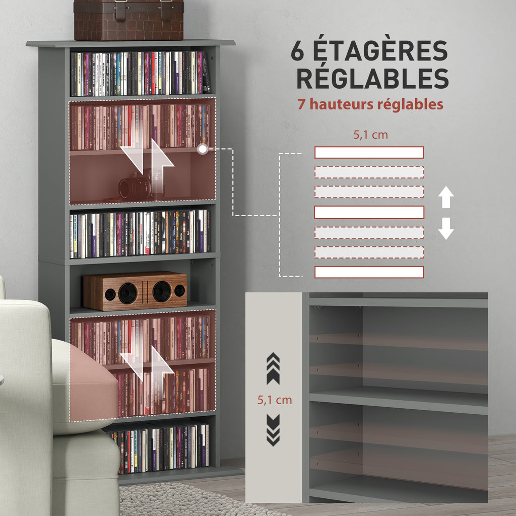 Rangements pour CD et DVD avec 8 compartiments et 6 étagères réglables, capacité max. 360 CD/185 DVD et Blu-ray, gris-4