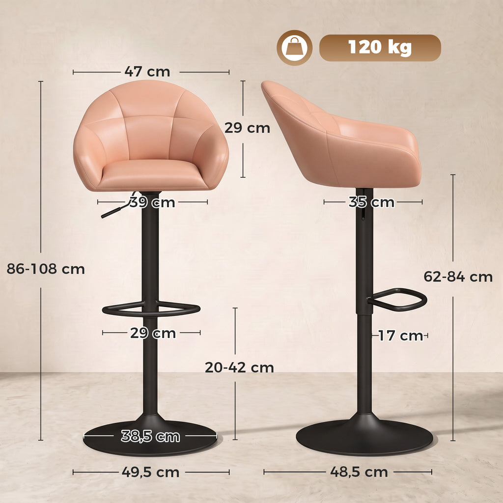 Lot de 2 Tabourets de Bar, Hauteur Réglable, Pivotant 360°, Dossier, Accoudoirs, Repose-Pieds, 49,5x48,5x108cm, Marron-2