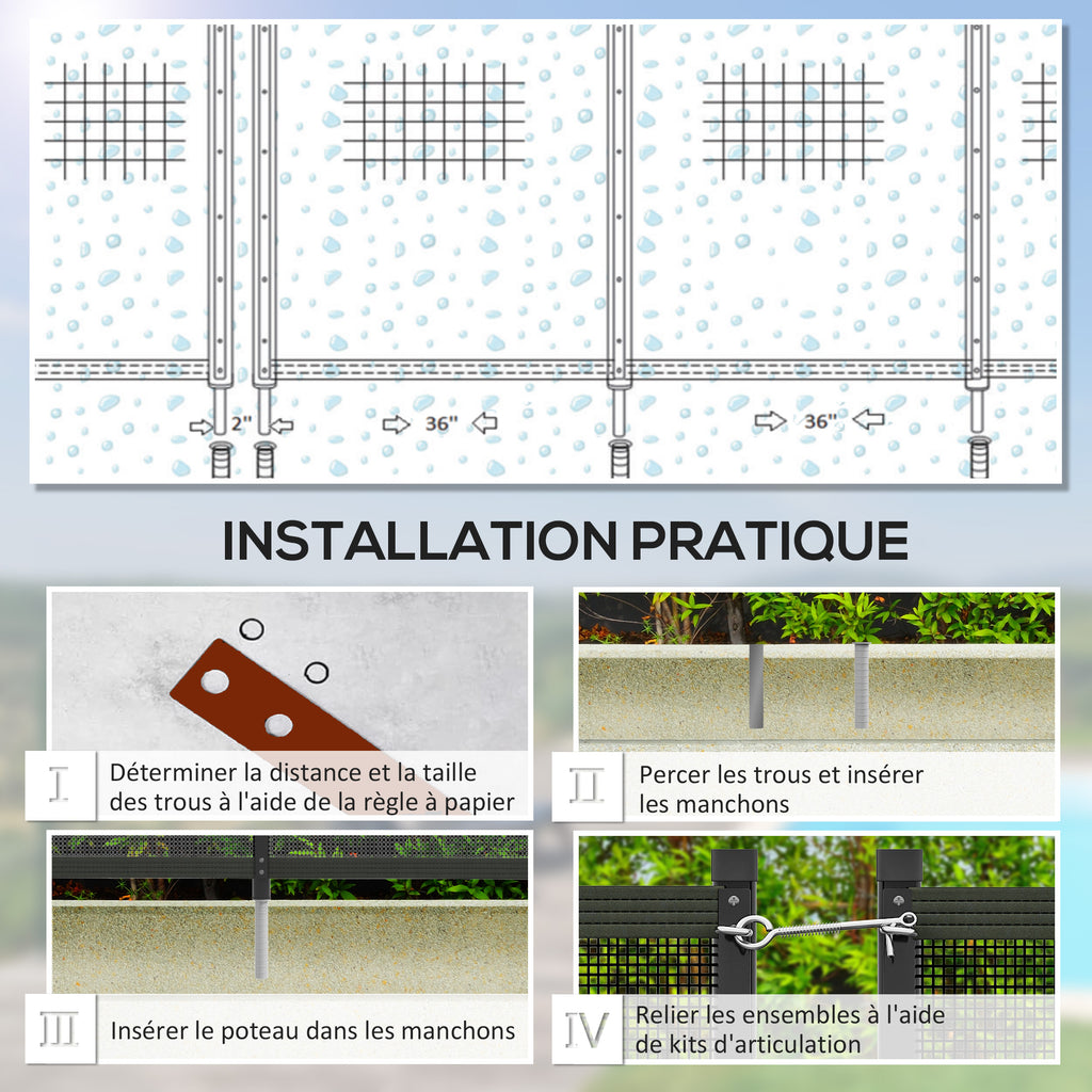 Clôture barrière de sécurité pour piscine filet - lot de 4 panneaux - Dim. 365L x 126H cm - noir-4