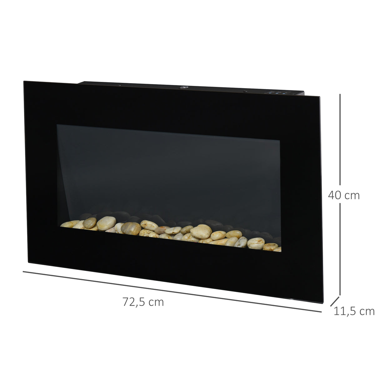 Cheminée électrique murale 1000/2000 W, cheminée décorative avec effet flamme 7 couleurs réglables, 72,5x11,5x40cm, noir-2