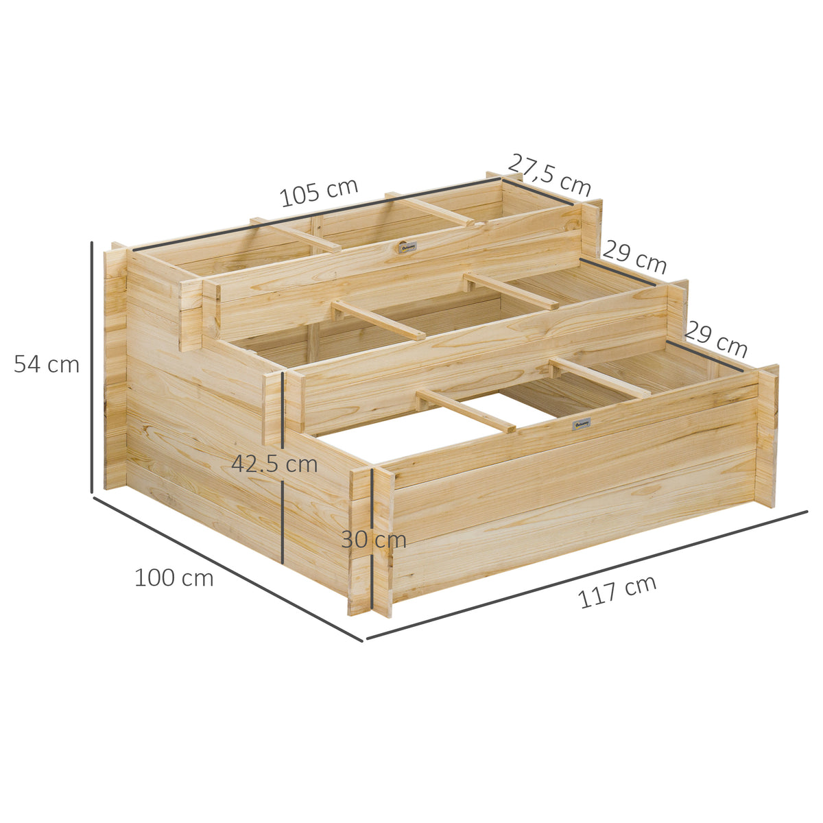 Jardinière sur pieds à 3 niveaux carré potager de jardin avec 9 compartiments en bois de sapin et tissu non tissé-2