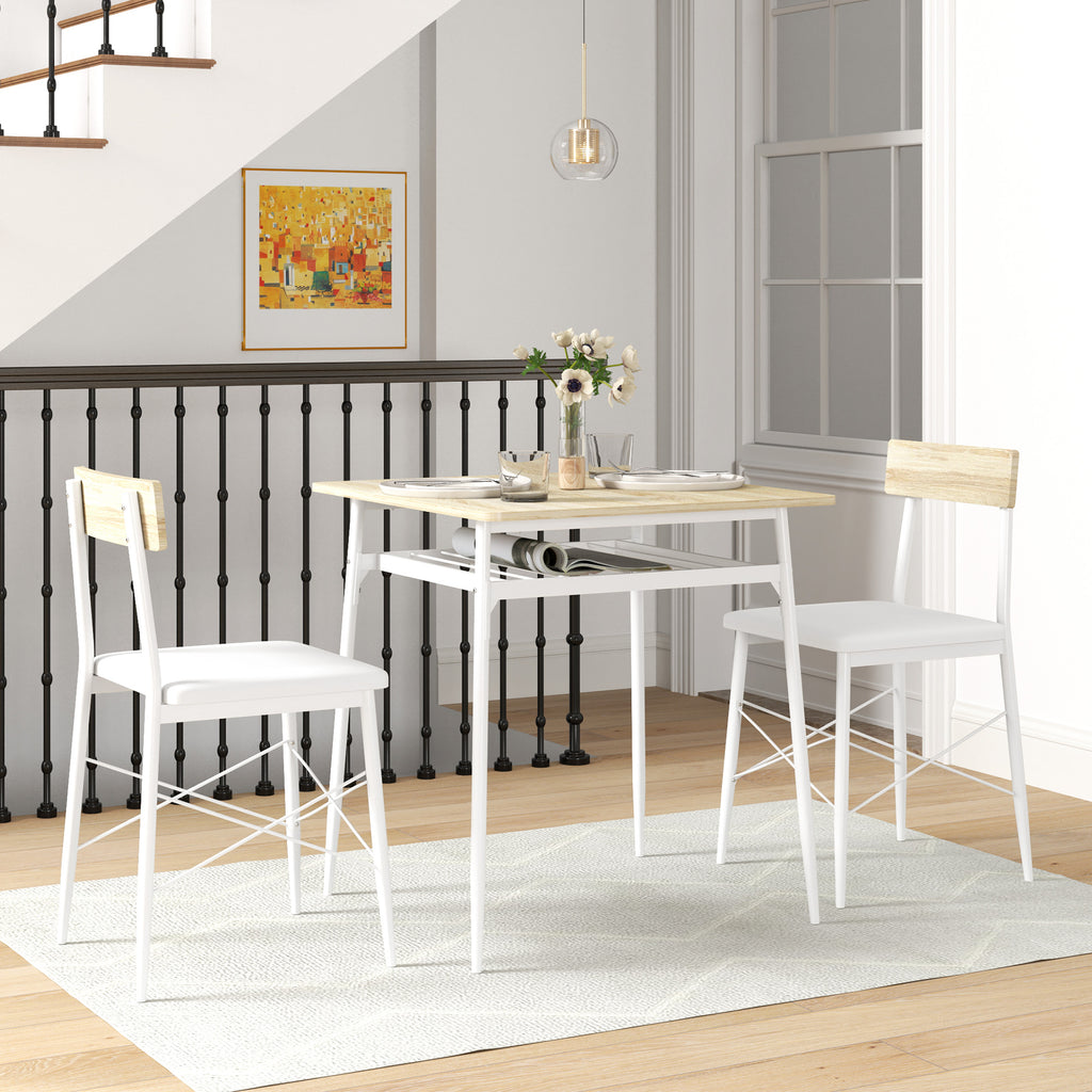 Ensemble table et chaises, table de cuisine avec chaises, structure en acier, avec 2 chaises encastrables, blanc chêne-1