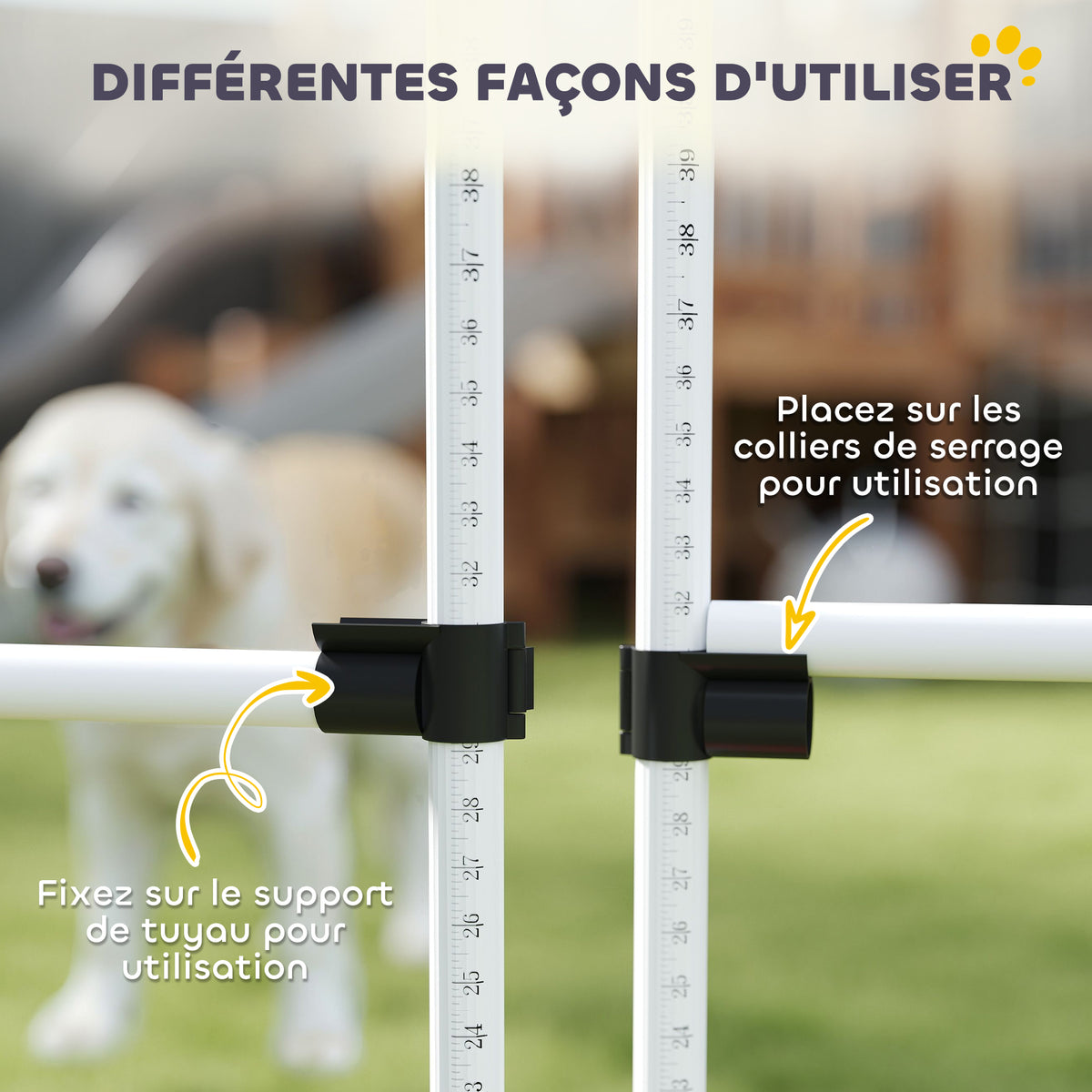 Agility pour Chiens, Kit Agility Chien Parcours, Set de 4 Obstacles Professionnels Hauteur Réglable, Système de Maintien au Sol, Sac de Transport, Jeux Intéressants, Entraînement, Blanc-7
