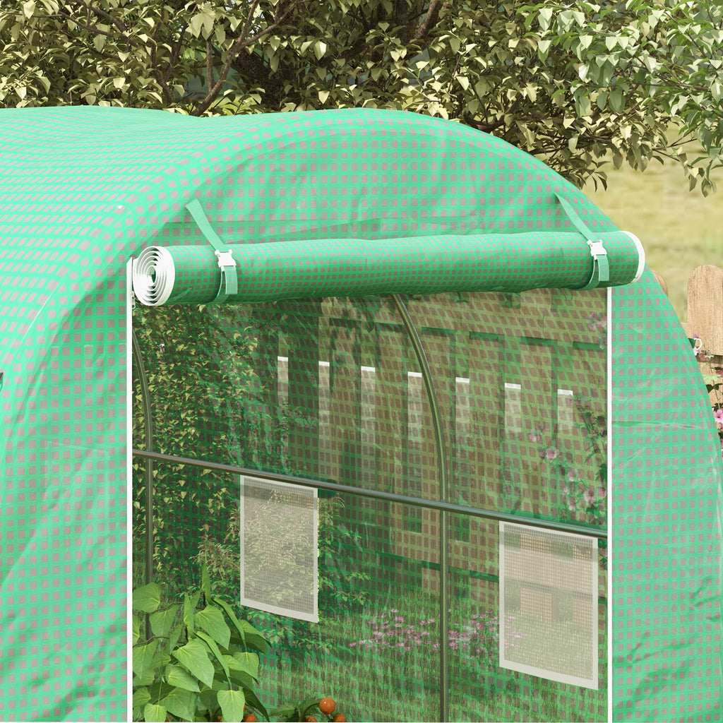 Serre de Jardin Tunnel Surface Sol 8 m² 4L x 2l x 2,05H m châssis Tubulaire Porte zippée 6 fenêtres enroulables vert-8