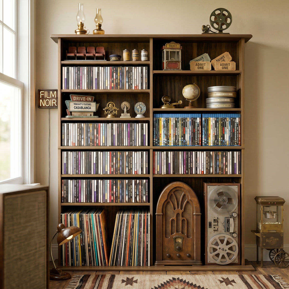 Rangements pour CD et DVD avec 16 compartiments et 12 étagères réglables capacité max. 720 CD/396 DVD et Blu-ray noyer-9