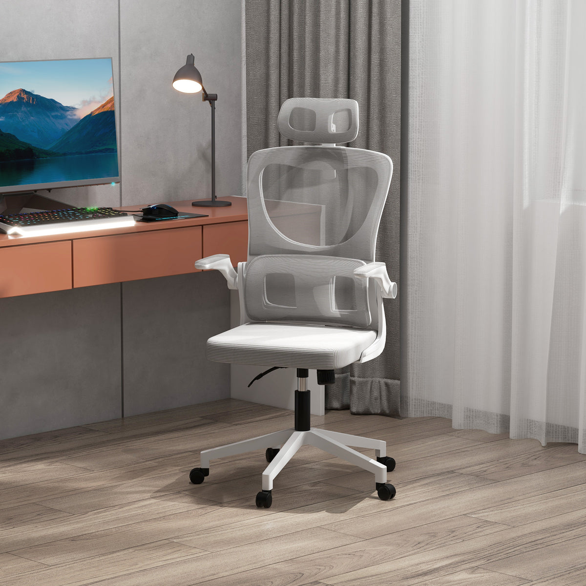 Fauteuil de bureau pivotant 360° avec appui-tête réglable et support lombaire - hauteur d'assise réglable gris-9