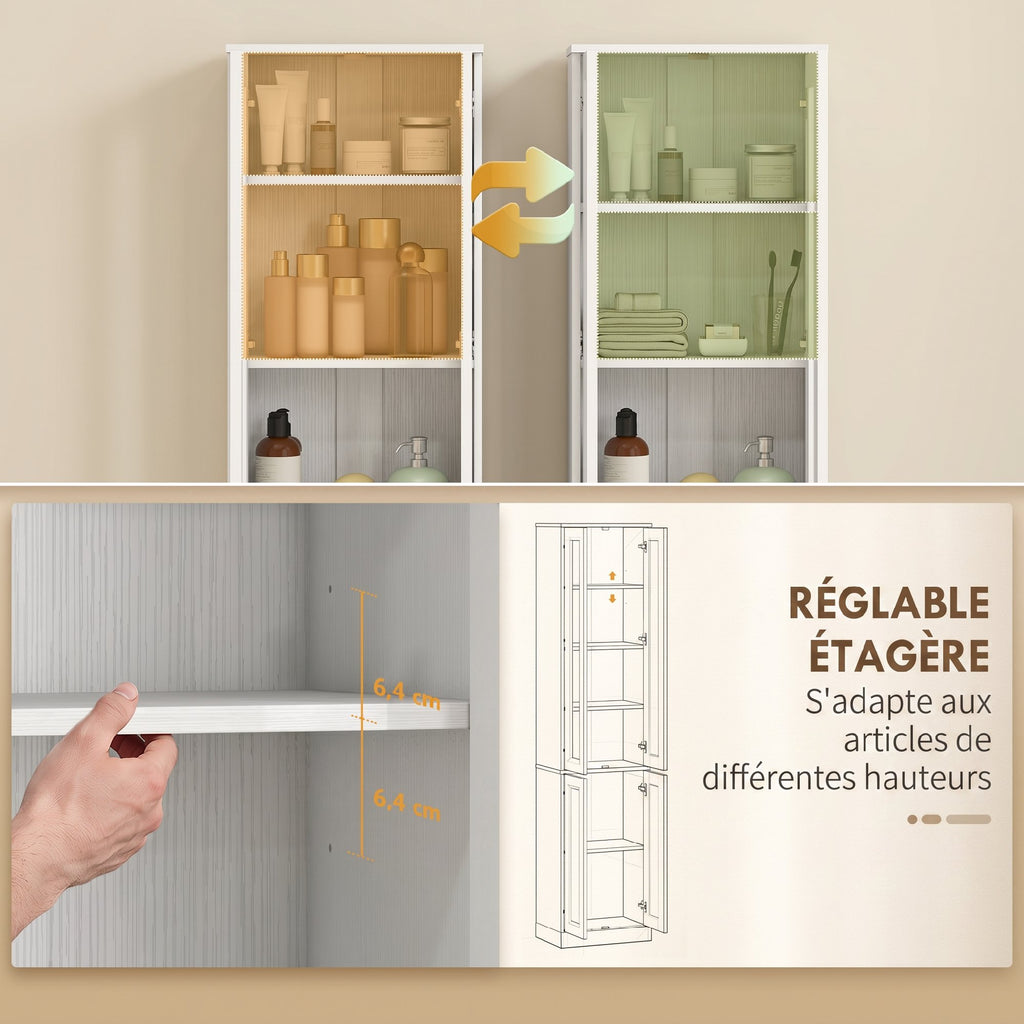 Meuble de Salle de Bain 6 niveaux, Meuble de Rangement avec 4 Portes à Fermeture Douce et Étagères Réglables, Blanc-4
