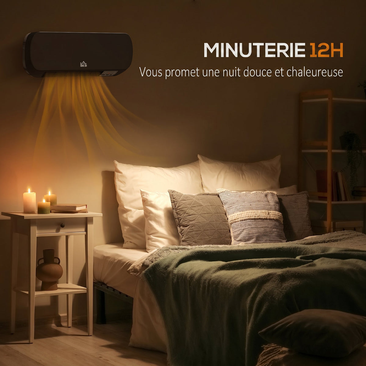 Radiateur Mural Soufflant 2000 W, Chauffage Céramique PTC, 3 Niveaux de Puissance, Télécommande, 45x18,6x11,5cm, Noir-3