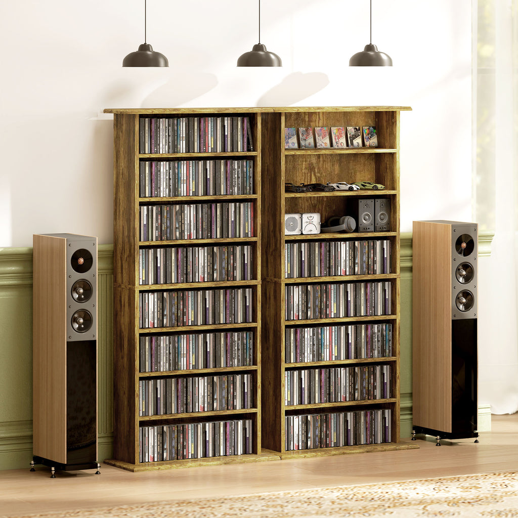 Rangements pour CD et DVD avec 8 compartiments et 6 étagères réglables, capacité max. 360 CD/185 DVD et Blu-ray, marron-8