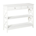 Table de console table d'entrée style table de drapier néo-rétro 2 tiroirs 2 étagères dim. 100L x 30,5l x 80H cm en bois blanc-0