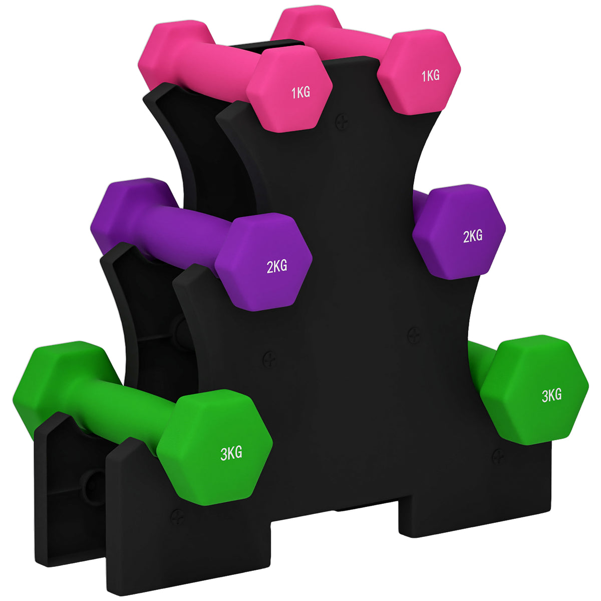 Ensemble d'haltères hexagonale avec support d'haltères, pour la musculation, 2 x 1kg, 2 x 2kg, 2 x 3kg-0
