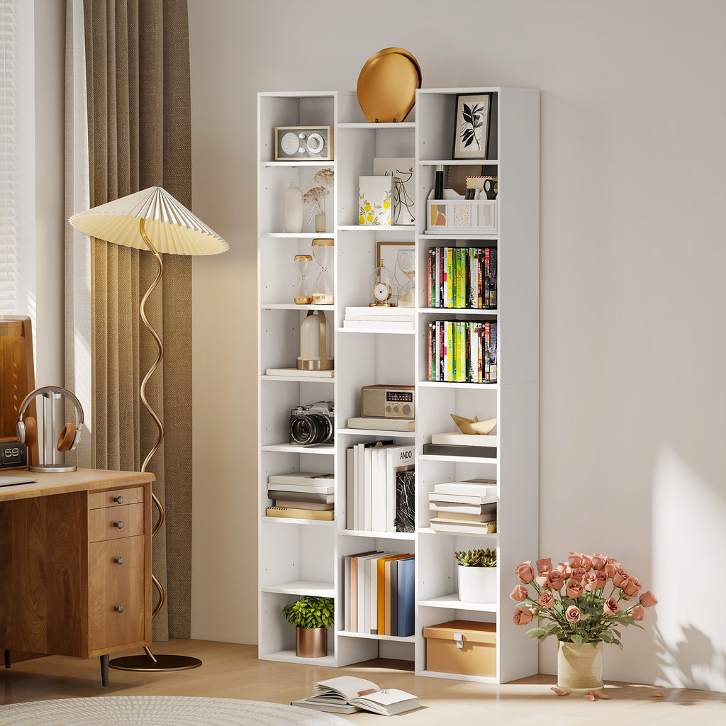 Bibliothèque, étagère à livres, étagère de rangement, 21 compartiments et 10 étagères réglables, 89,5x23,5x181cm, blanc-1