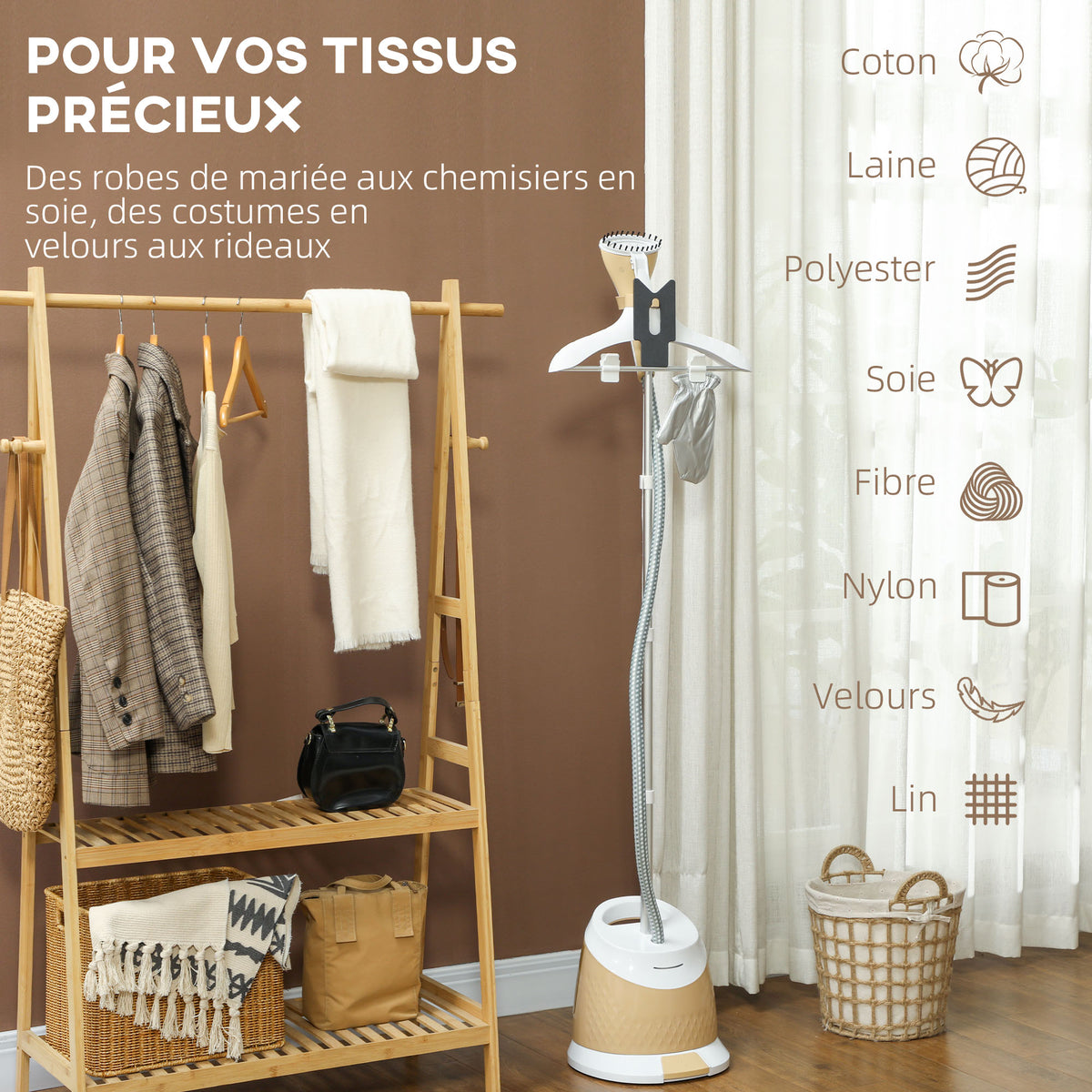 Défroisseur vapeur vertical 1800 W 36 g/min, steamer autonomie 50 min, réservoir d'eau de 1,8 L, 32 x 32 x 32 cm, or-4