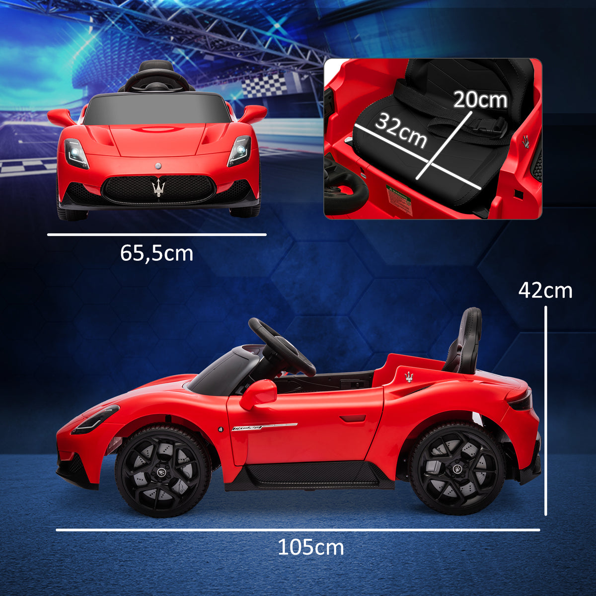 Voiture électrique pour enfants sous licence Maserati MC20 12V, Télécommande, LED, Musique et Klaxon, 3 à 6 Ans, rouge-2