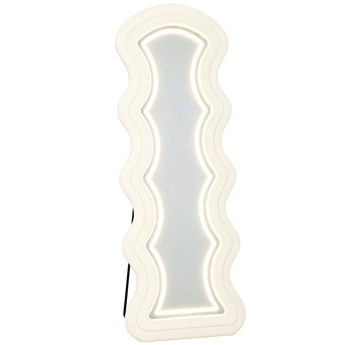 Miroir Pleine Longueur Ondulé 160 x 60 cm, LED 3 Couleurs, Cadre Effet Velours, Verre Trempé HD, Crème-0