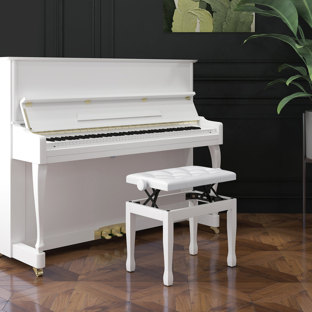 Banc de piano, banc de clavier réglable en hauteur en bois massif, siège rembourré, 64 x 35 x 45-55 cm, blanc-9
