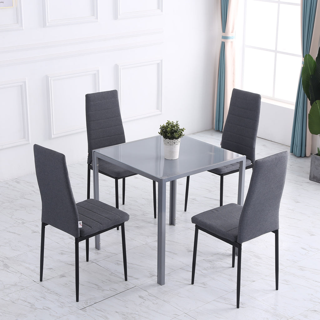 Lot de 4 chaises de salle à manger chaises de cuisine avec dossier haut pieds en métal et tissu en lin 41x50x97cm gris-1