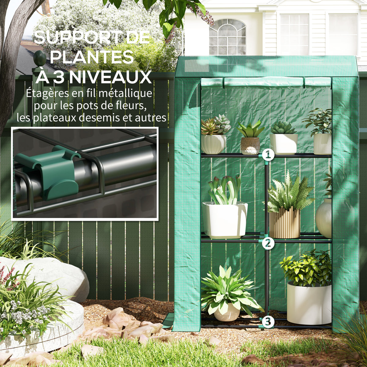Serre de jardin avec étagères 3 niveaux serre d'hivernage bâche renforcée en PE porte enroulable 100 x 40 x 150 cm vert-4
