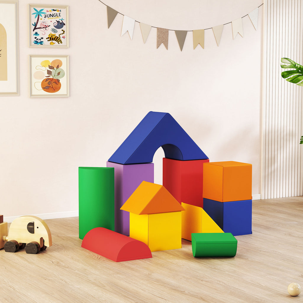 Parcours motricité bébé 11PCS, module motricité bébé en mousse EPE avec housse en revêtement synthétique, blocs mousse de construction, jouets éducatifs pour enfants de 1-3 ans, multicolore-9