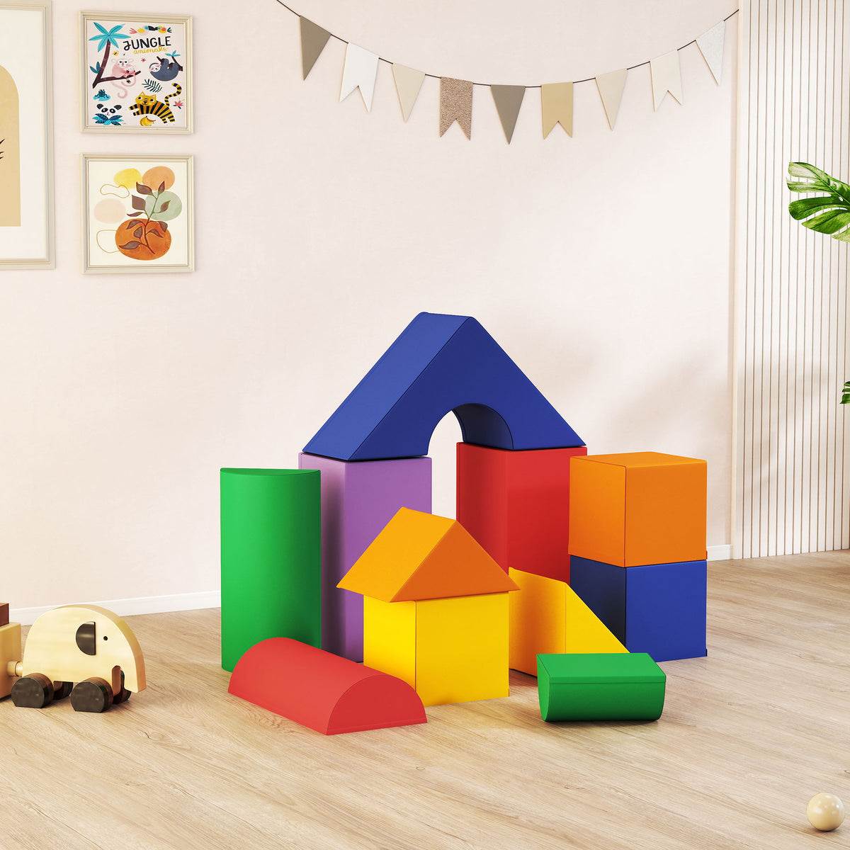 Parcours motricité bébé 11PCS, module motricité bébé en mousse EPE avec housse en revêtement synthétique, blocs mousse de construction, jouets éducatifs pour enfants de 1-3 ans, multicolore-9