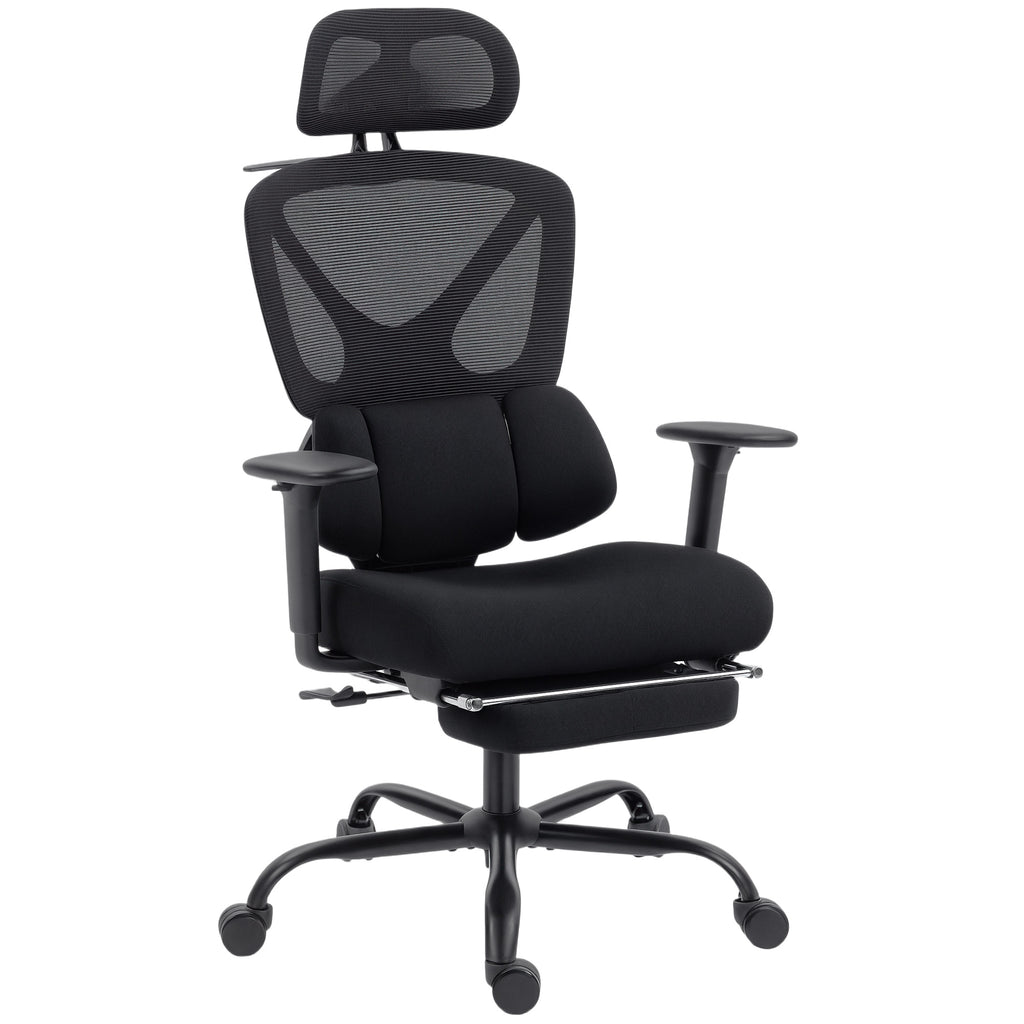 Chaise bureau ergonomique, fauteuil de bureau avec soutien lombaire dynamique adaptatif, 73x75x120-128cm, noir-0