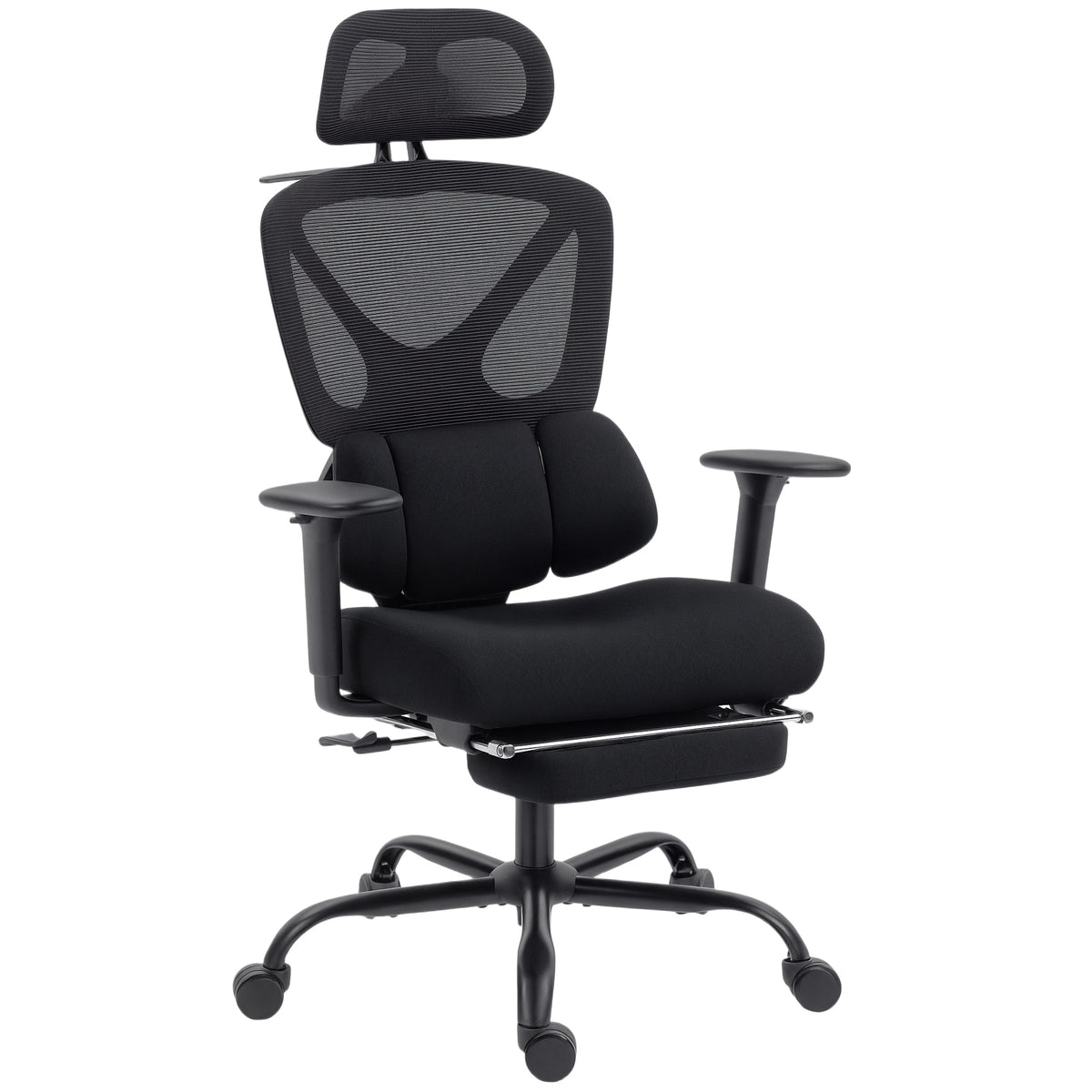 Chaise bureau ergonomique, fauteuil de bureau avec soutien lombaire dynamique adaptatif, 73x75x120-128cm, noir-0