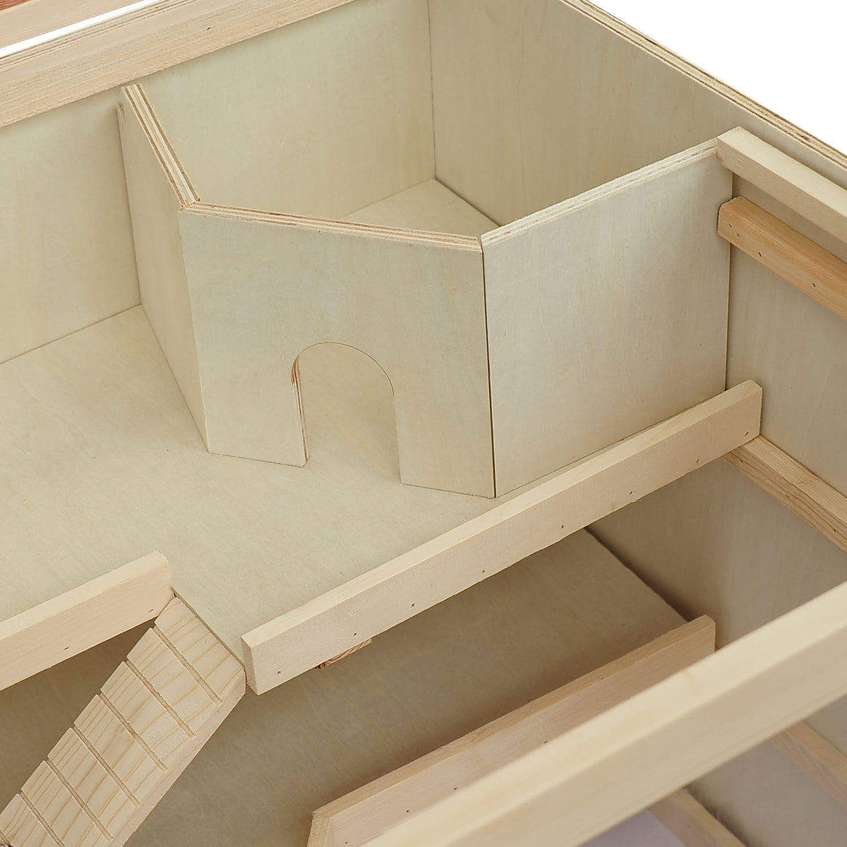 Cage à hamster cage gerbilles 2 niveaux toit ouvrable fenêtres cabane 2 échelle, 115 x 57 x 55 cm, effet bois naturel-7