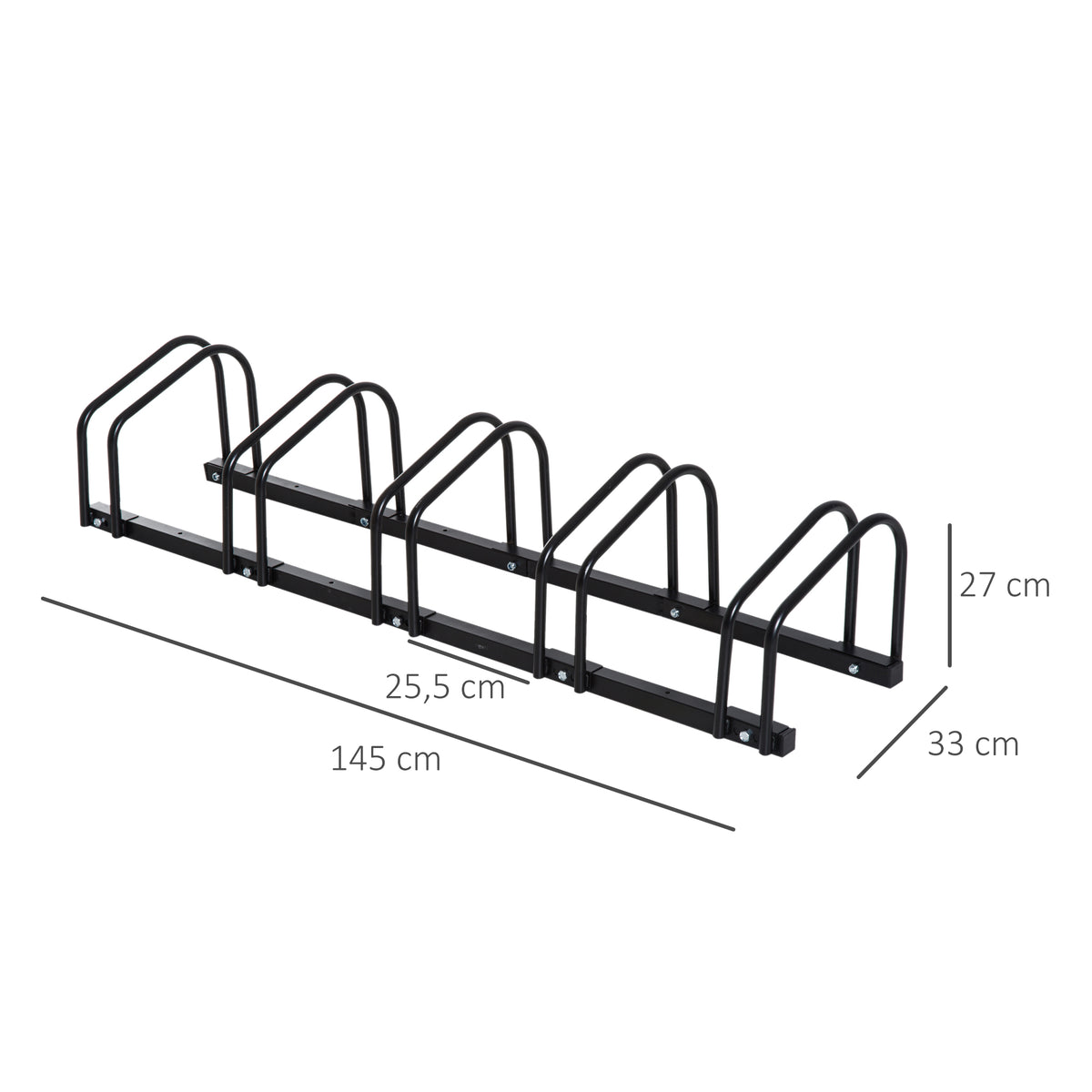 Râtelier 5 vélos range-vélos support rangement vélo à pneu 65 mm dim. 145L x 33l x 27H cm acier noir-2