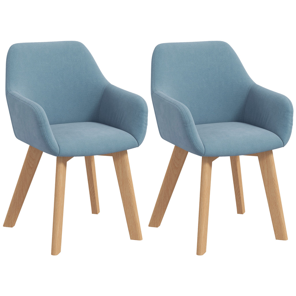 Lot de 2 chaises de salle à manger Fauteuil Assise rembourrée en tissu effet velours Pieds en bois, bleu-0