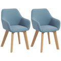 Lot de 2 chaises de salle à manger Fauteuil Assise rembourrée en tissu effet velours Pieds en bois, bleu-0