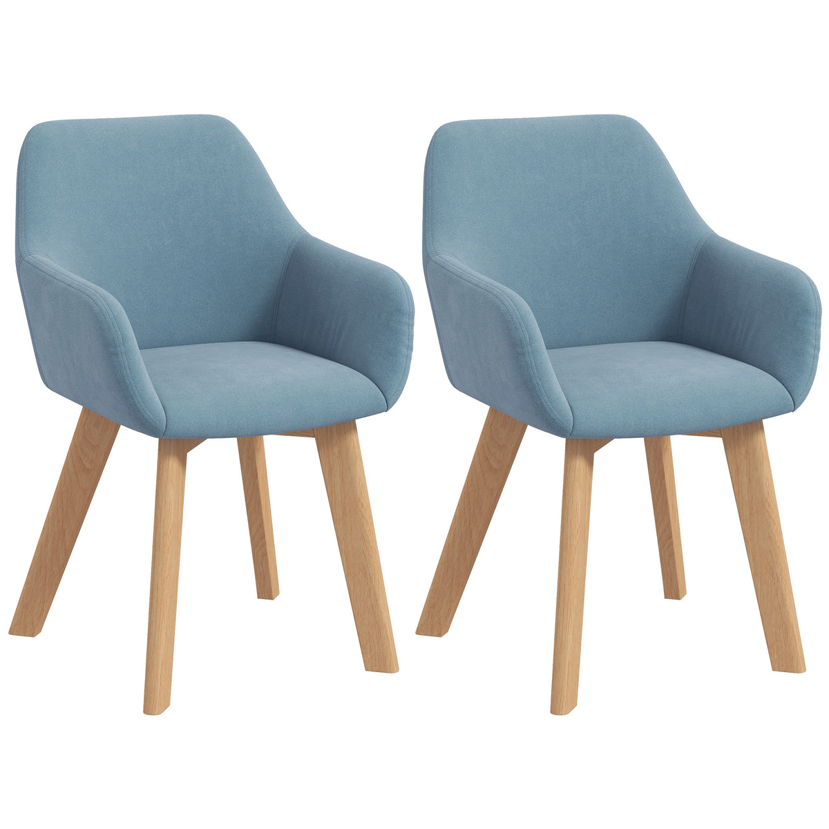 Lot de 2 chaises de salle à manger Fauteuil Assise rembourrée en tissu effet velours Pieds en bois, bleu-0